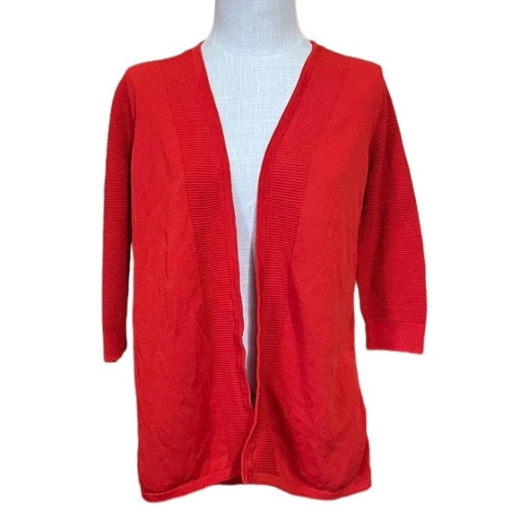 Chicos 1 (Medium) Red Elbow Length Lightweight Open Front Cardigan Long Modest - Picture 2 of 9